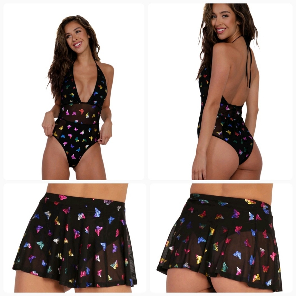 IHeartRaves Butterfly Bodysuit and Skirt - Size Large